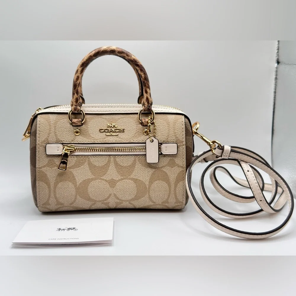 Coach NEW! Mini Rowan Signature Tan and Cream Canvas Crossbody Purse - Picture 2 of 16